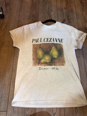 Anthropologie Cream Graphic Tee with Green Pear Artwork
